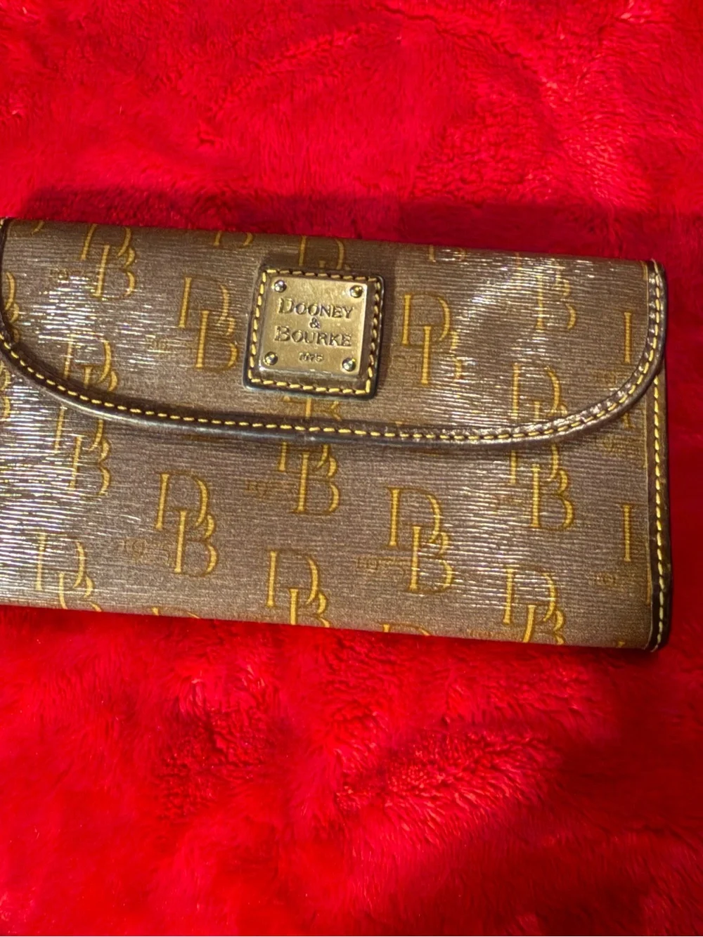 Dooney & Bourke Vintage DB Monogram Trifold Wallet Brown